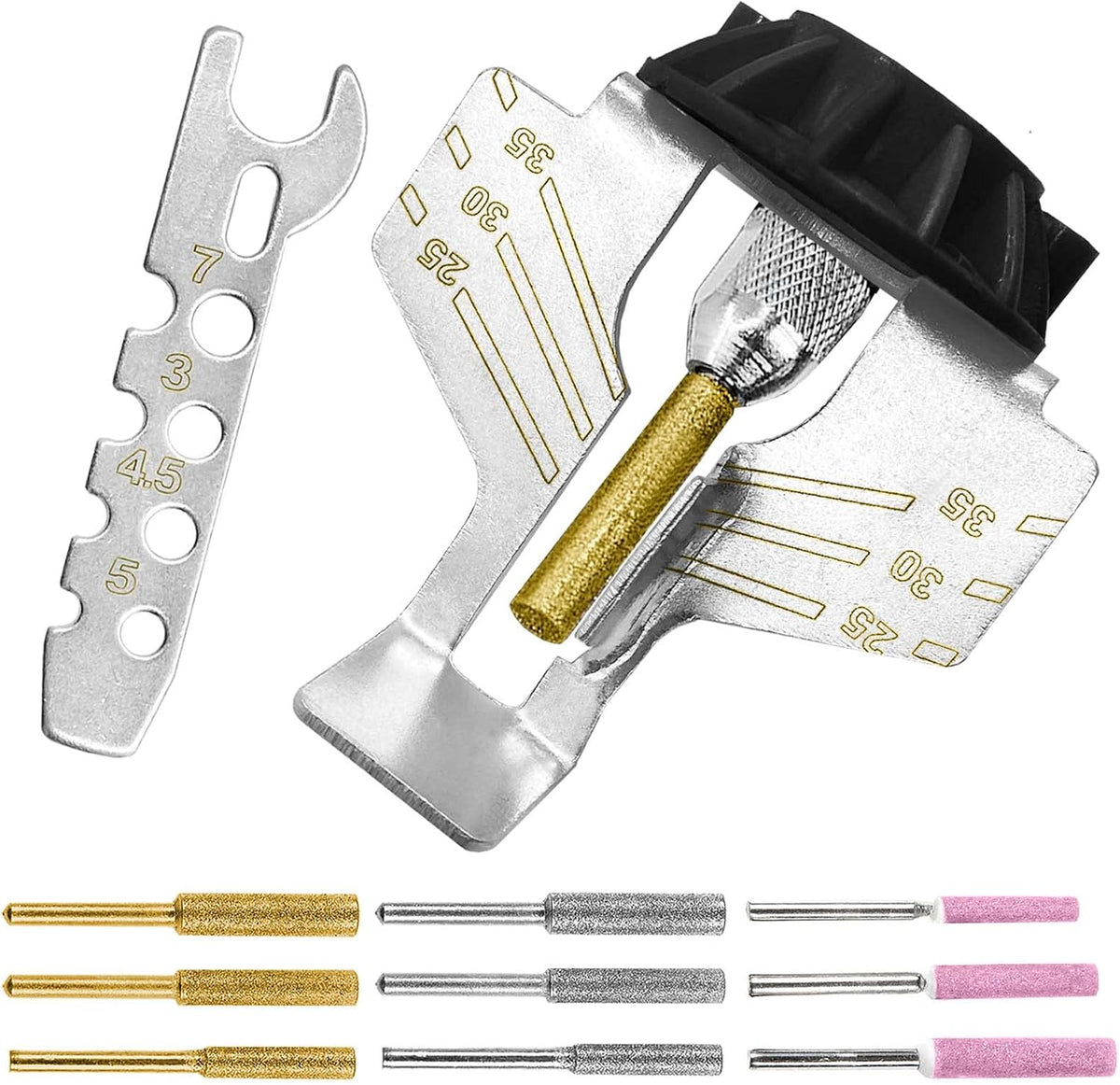 Chainsaw Sharpening Attachment Kit - 20Pcs Chain Saw Blade Teeth Sharpener Set with Angle Guide and Diamond Burr Grinding Stone Files, Hand Power Drilling Tool Accessories for Gardening Lawn Mower