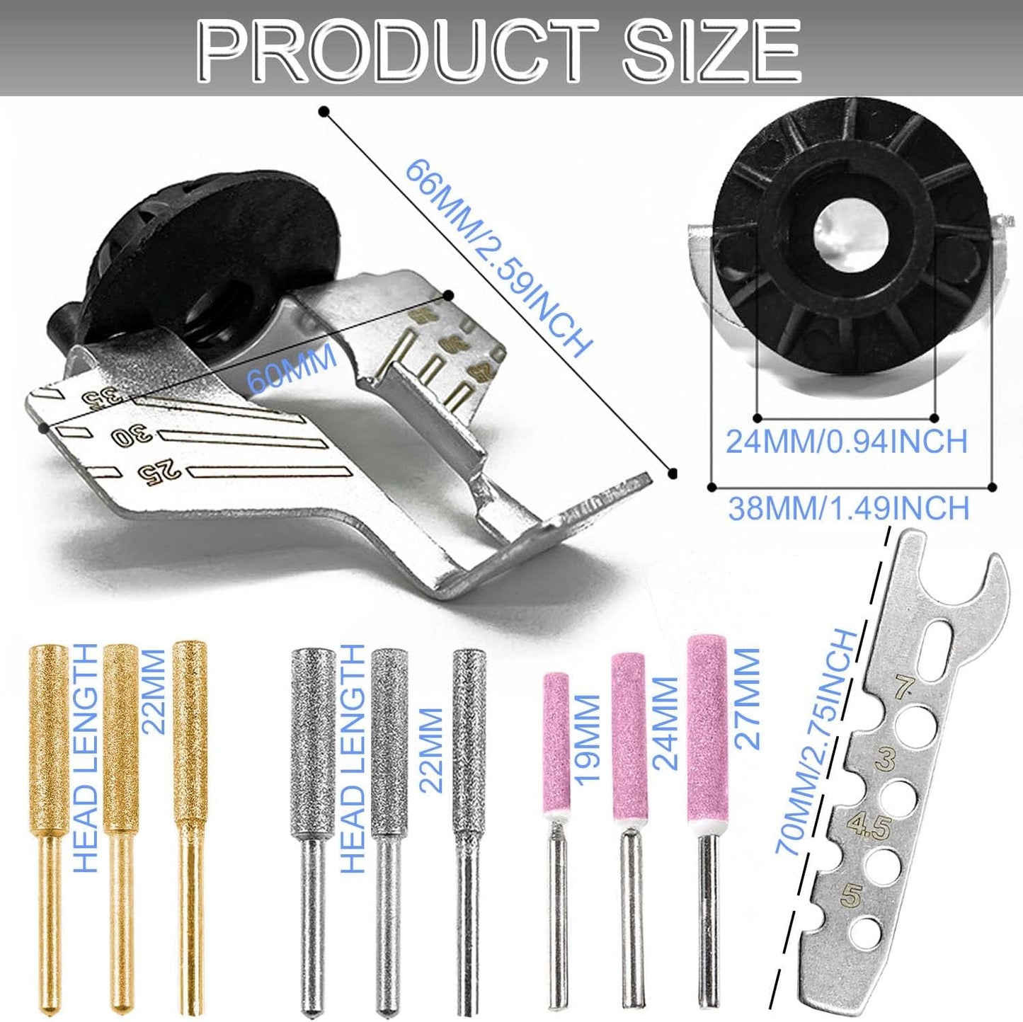 Chainsaw Sharpening Attachment Kit - 20Pcs Chain Saw Blade Teeth Sharpener Set with Angle Guide and Diamond Burr Grinding Stone Files, Hand Power Drilling Tool Accessories for Gardening Lawn Mower