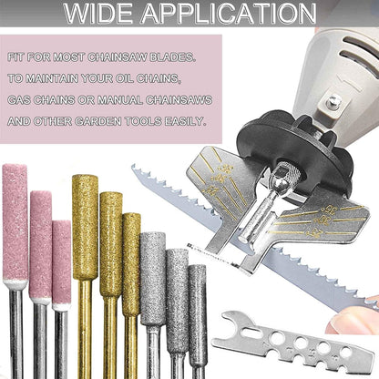 Chainsaw Sharpening Attachment Kit - 20Pcs Chain Saw Blade Teeth Sharpener Set with Angle Guide and Diamond Burr Grinding Stone Files, Hand Power Drilling Tool Accessories for Gardening Lawn Mower