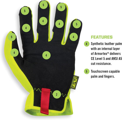FastFit E5 Work Gloves XX-Large Black/Fluorescent Yellow | High-Dexterity E5 Design with Breathable Synthetic Leather, Touchscreen Capable & Machine Washable Convenience