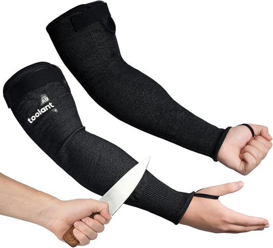 ANSI A9 Cut Resistant Arm Sleeves, Arm Guards for High Risk Work | HPPE steel wire A9 max cut resistant,fiberglass-free,allergy-friendly,breathable 15G knit,adjustable cuff for high-risk work