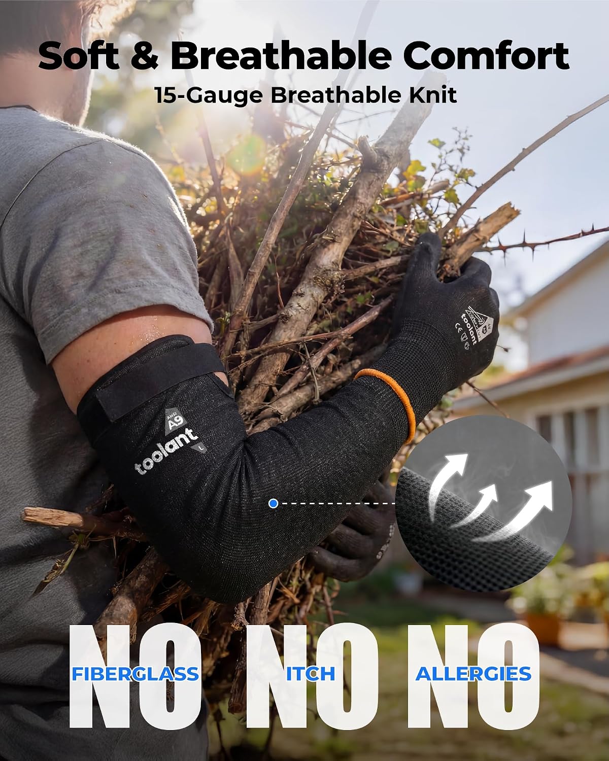 ANSI A9 Cut Resistant Arm Sleeves, Arm Guards for High Risk Work | HPPE steel wire A9 max cut resistant,fiberglass-free,allergy-friendly,breathable 15G knit,adjustable cuff for high-risk work