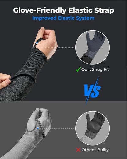 ANSI A9 Cut Resistant Arm Sleeves, Arm Guards for High Risk Work | HPPE steel wire A9 max cut resistant,fiberglass-free,allergy-friendly,breathable 15G knit,adjustable cuff for high-risk work