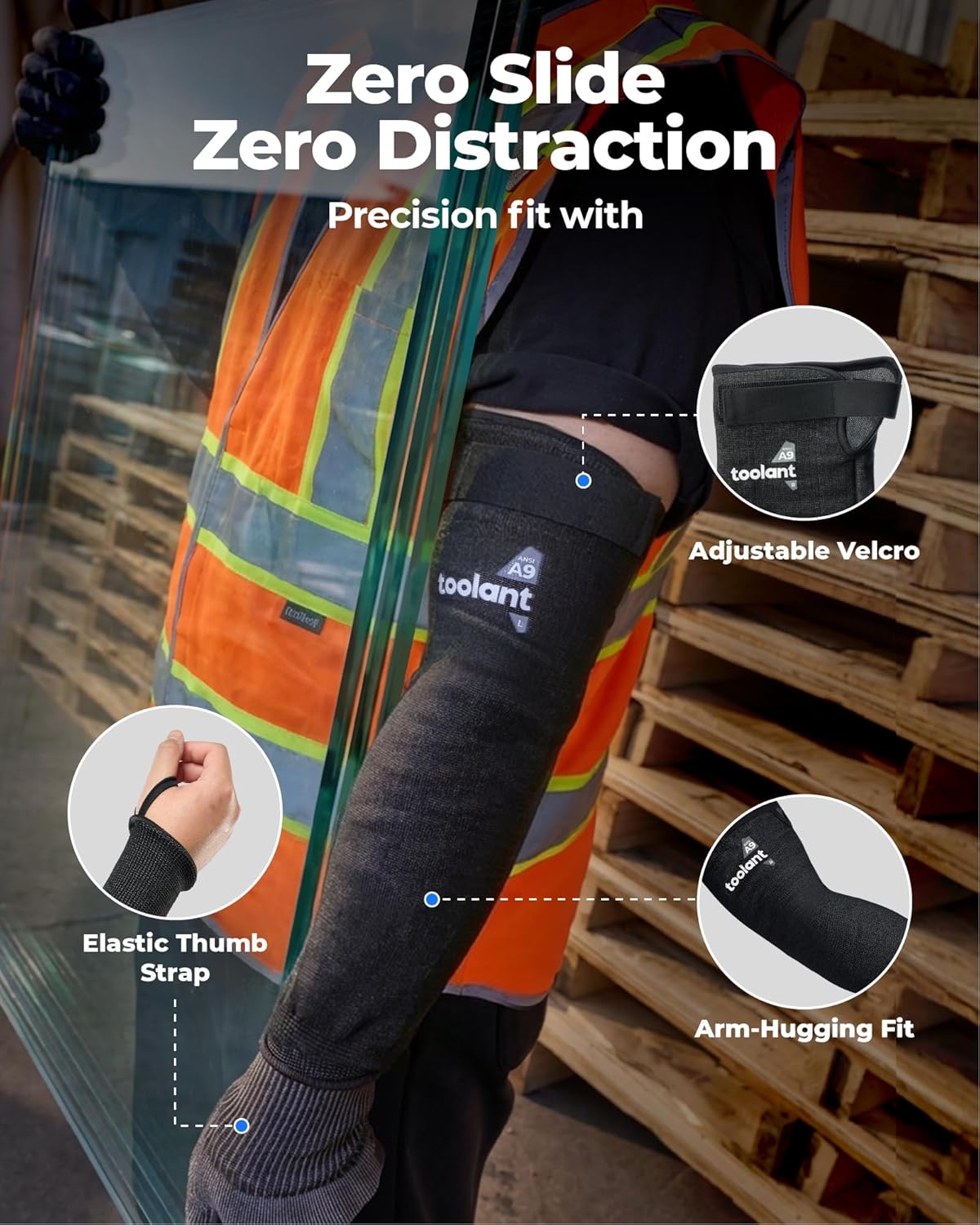 ANSI A9 Cut Resistant Arm Sleeves, Arm Guards for High Risk Work | HPPE steel wire A9 max cut resistant,fiberglass-free,allergy-friendly,breathable 15G knit,adjustable cuff for high-risk work