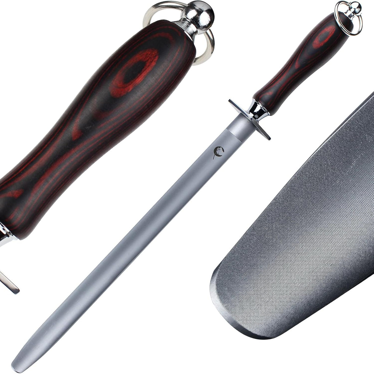 Honing Steel Knife Sharpener Steel Flat 12 IN Rod for Kitchen Knife | Solid Wood Handle Carbon Steel Magnetized Super Fine Honing Rod with Gift Box