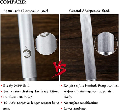 Honing Steel Knife Sharpener Steel Flat 12 IN Rod for Kitchen Knife | Solid Wood Handle Carbon Steel Magnetized Super Fine Honing Rod with Gift Box