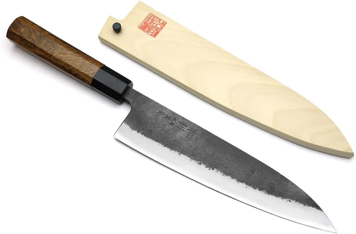 Yoshihiro Japanese High Carbon White Steel #2 Nashiji Gyuto Chefs Knife with Cocobolo Wood Handle (8.25'' (210mm))