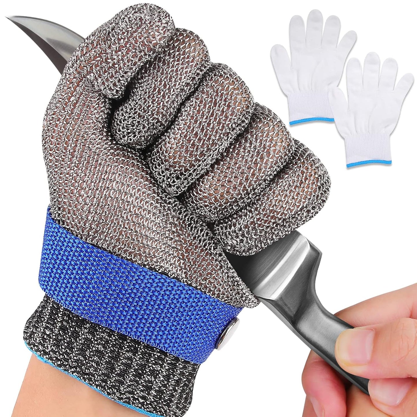 Herda Level 9 Cut Proof Glove, Chainmail Gloves Kitchen Gloves for Fish Meat Cutting Wood Carving Whittling Oyster Shucking Safety Butcher Work