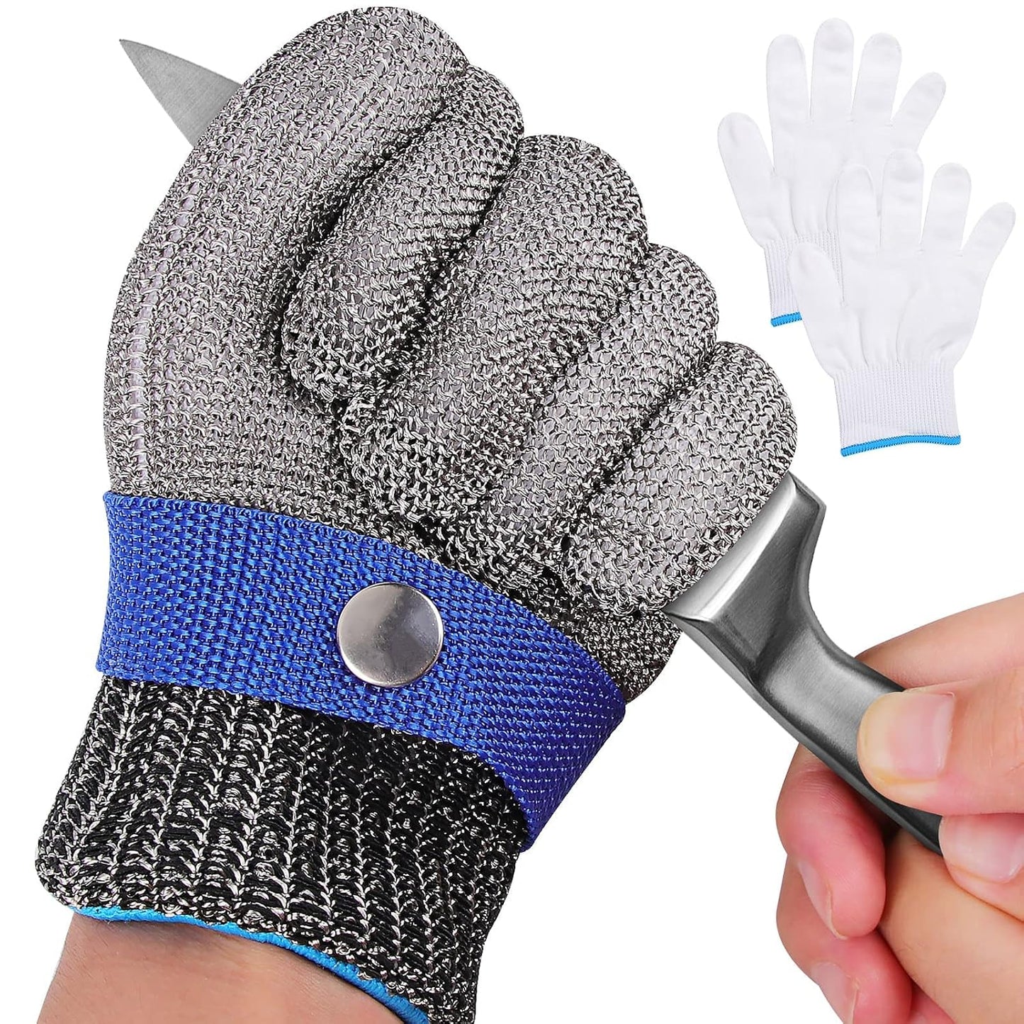 Herda Level 9 Cut Proof Glove, Chainmail Gloves Kitchen Gloves for Fish Meat Cutting Wood Carving Whittling Oyster Shucking Safety Butcher Work