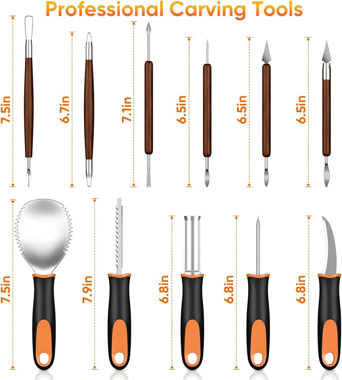 Halloween Pumpkin Carving Kit with Stencils - 31 PCS Professional Tools | Easy for Pumpkins, Heavy Duty Stainless Steel, With 15PCS 3-Level Stencils for Beginner to Pro, With Storage Bag