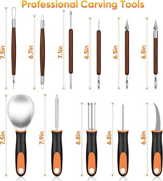 Halloween Pumpkin Carving Kit with Stencils - 31 PCS Professional Tools | Easy for Pumpkins, Heavy Duty Stainless Steel, With 15PCS 3-Level Stencils for Beginner to Pro, With Storage Bag