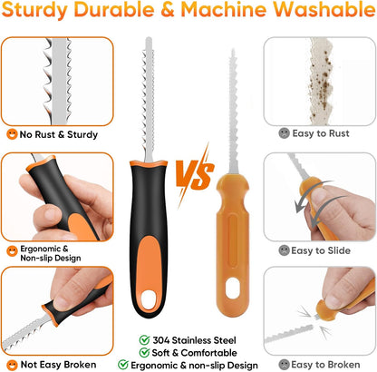 Halloween Pumpkin Carving Kit with Stencils - 31 PCS Professional Tools | Easy for Pumpkins, Heavy Duty Stainless Steel, With 15PCS 3-Level Stencils for Beginner to Pro, With Storage Bag