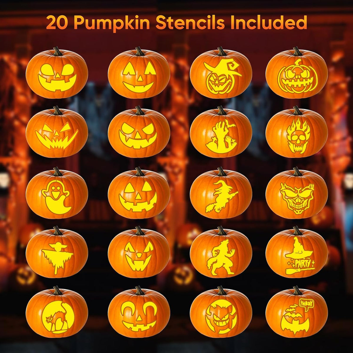 Halloween Pumpkin Carving Kit with Stencils - 31 PCS Professional Tools | Easy for Pumpkins, Heavy Duty Stainless Steel, With 15PCS 3-Level Stencils for Beginner to Pro, With Storage Bag