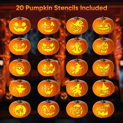 Halloween Pumpkin Carving Kit with Stencils - 31 PCS Professional Tools | Easy for Pumpkins, Heavy Duty Stainless Steel, With 15PCS 3-Level Stencils for Beginner to Pro, With Storage Bag