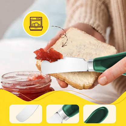 Butter Spreader Knife Set, 2-Pack Stainless Steel Cheese and Butter Knives with Ceramic Handle, Dishwasher Safe, for Soft & Hard Cheese, Jam, Cold Butter (dark green)