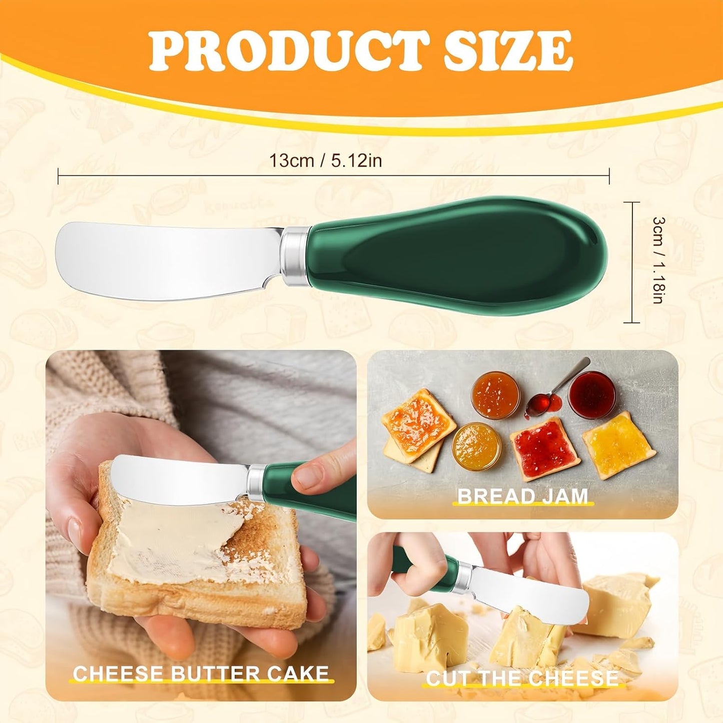 Butter Spreader Knife Set, 2-Pack Stainless Steel Cheese and Butter Knives with Ceramic Handle, Dishwasher Safe, for Soft & Hard Cheese, Jam, Cold Butter (dark green)