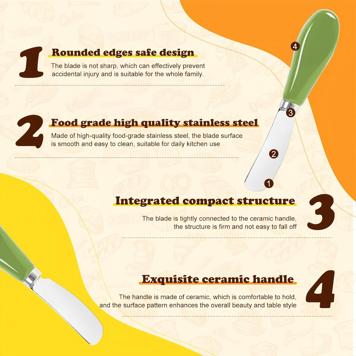 Butter Spreader Knife Set, 2-Pack Stainless Steel Cheese and Butter Knives with Ceramic Handle, Dishwasher Safe, for Soft & Hard Cheese, Jam, Cold Butter (dark green)