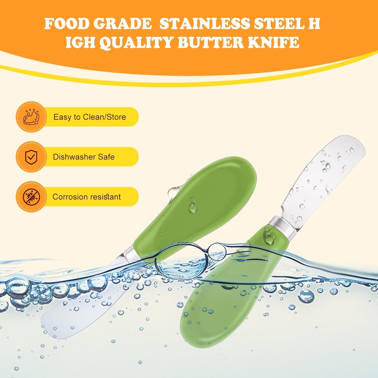 Butter Spreader Knife Set, 2-Pack Stainless Steel Cheese and Butter Knives with Ceramic Handle, Dishwasher Safe, for Soft & Hard Cheese, Jam, Cold Butter (dark green)