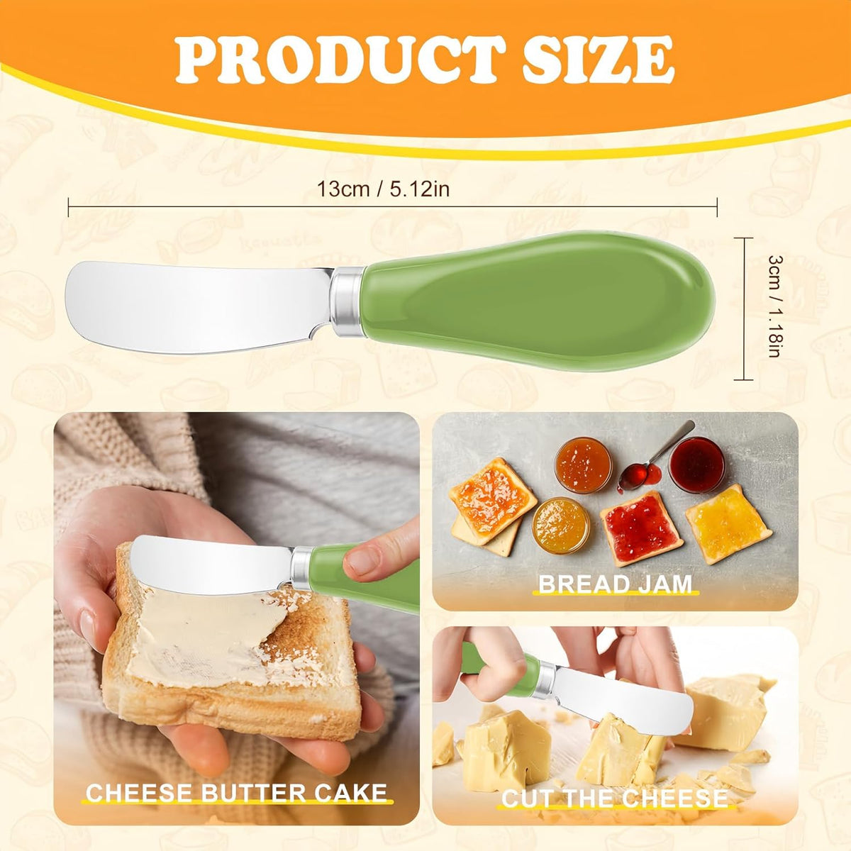 Butter Spreader Knife Set, 2-Pack Stainless Steel Cheese and Butter Knives with Ceramic Handle, Dishwasher Safe, for Soft & Hard Cheese, Jam, Cold Butter (dark green)