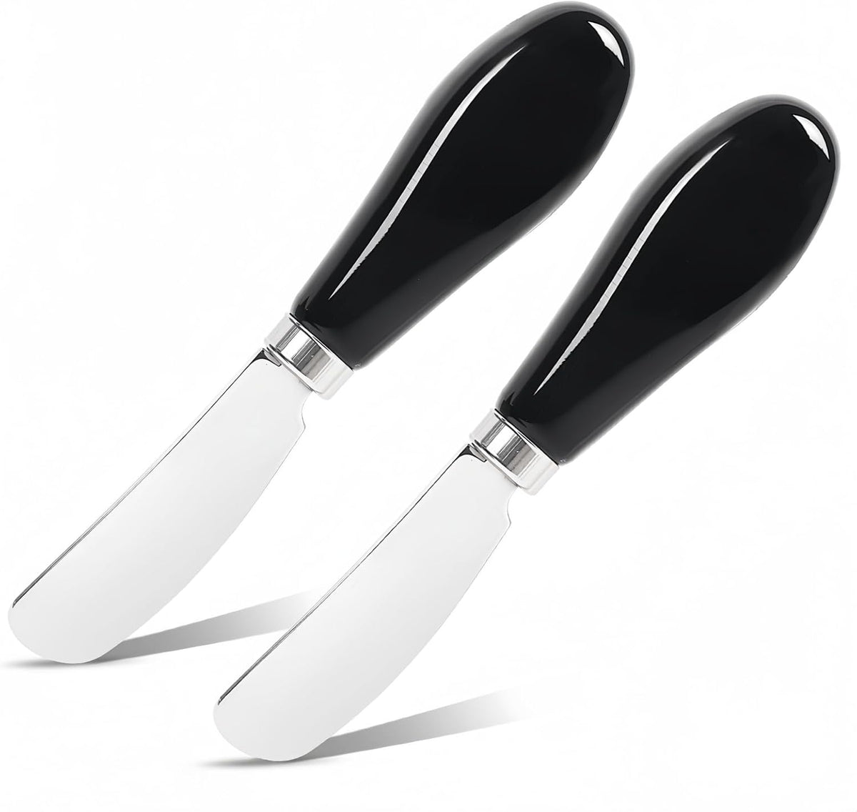 Butter Spreader Knife Set, 2-Pack Stainless Steel Cheese and Butter Knives with Ceramic Handle, Dishwasher Safe, for Soft & Hard Cheese, Jam, Cold Butter (dark green)