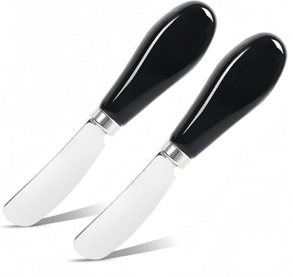 Butter Spreader Knife Set, 2-Pack Stainless Steel Cheese and Butter Knives with Ceramic Handle, Dishwasher Safe, for Soft & Hard Cheese, Jam, Cold Butter (dark green)