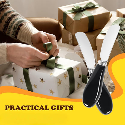 Butter Spreader Knife Set, 2-Pack Stainless Steel Cheese and Butter Knives with Ceramic Handle, Dishwasher Safe, for Soft & Hard Cheese, Jam, Cold Butter (dark green)