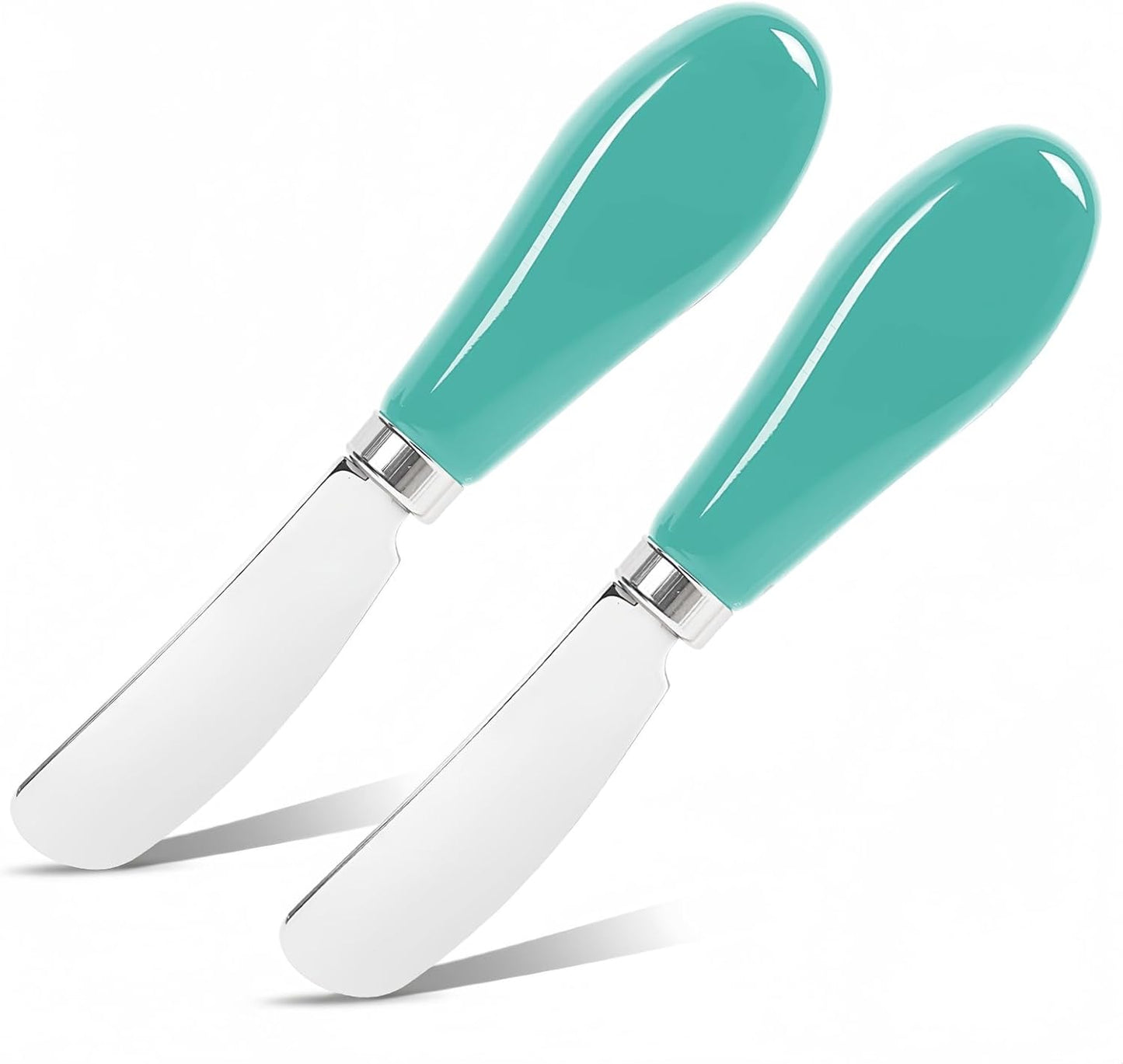 Butter Spreader Knife Set, 2-Pack Stainless Steel Cheese and Butter Knives with Ceramic Handle, Dishwasher Safe, for Soft & Hard Cheese, Jam, Cold Butter (dark green)