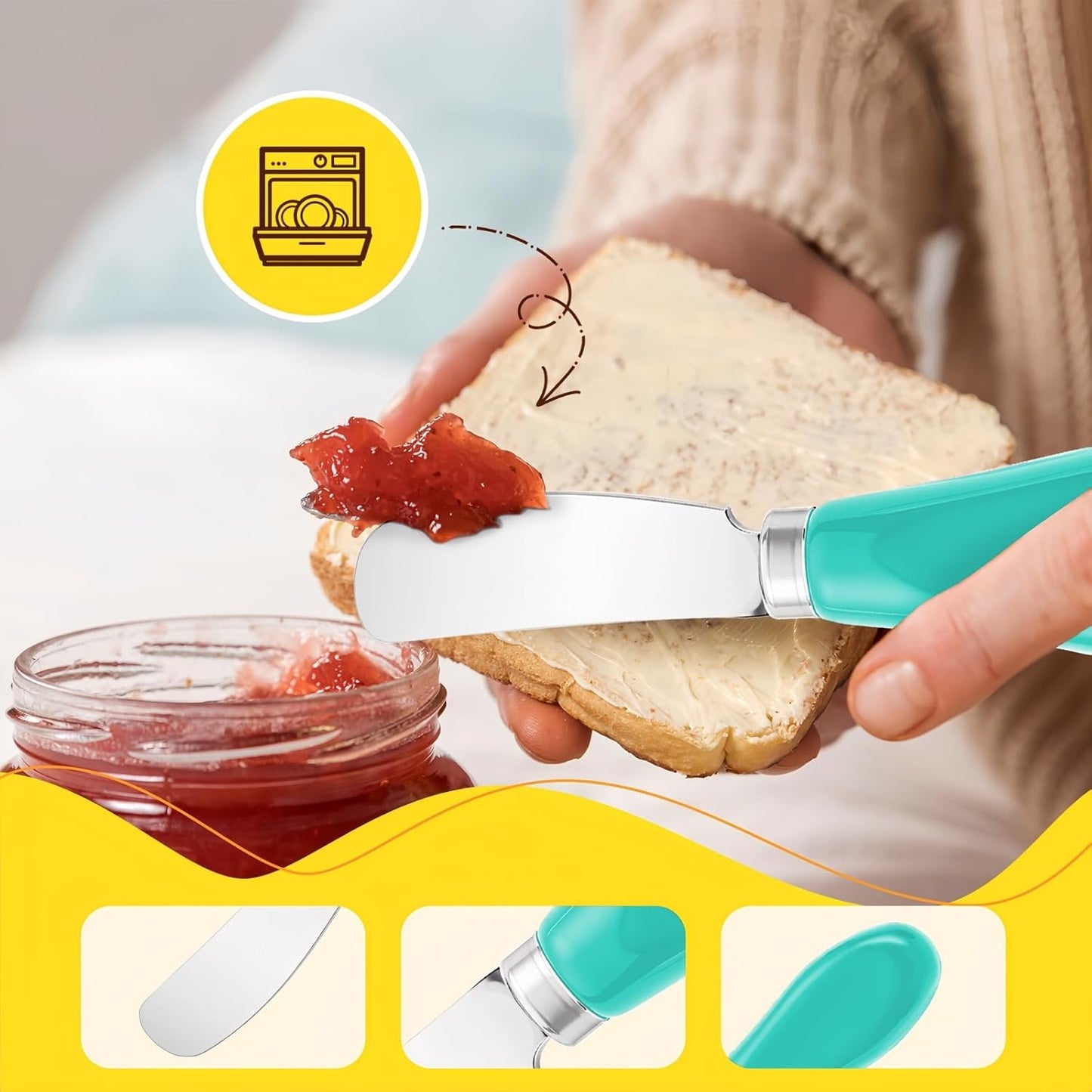 Butter Spreader Knife Set, 2-Pack Stainless Steel Cheese and Butter Knives with Ceramic Handle, Dishwasher Safe, for Soft & Hard Cheese, Jam, Cold Butter (dark green)