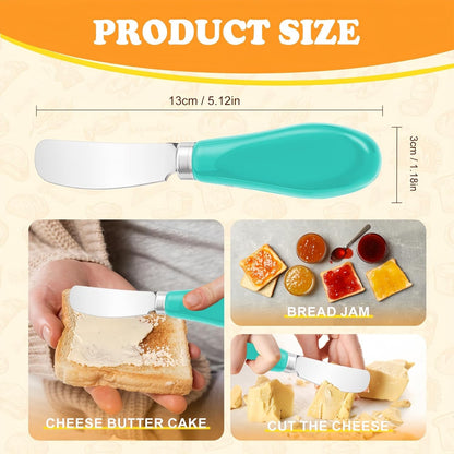 Butter Spreader Knife Set, 2-Pack Stainless Steel Cheese and Butter Knives with Ceramic Handle, Dishwasher Safe, for Soft & Hard Cheese, Jam, Cold Butter (dark green)