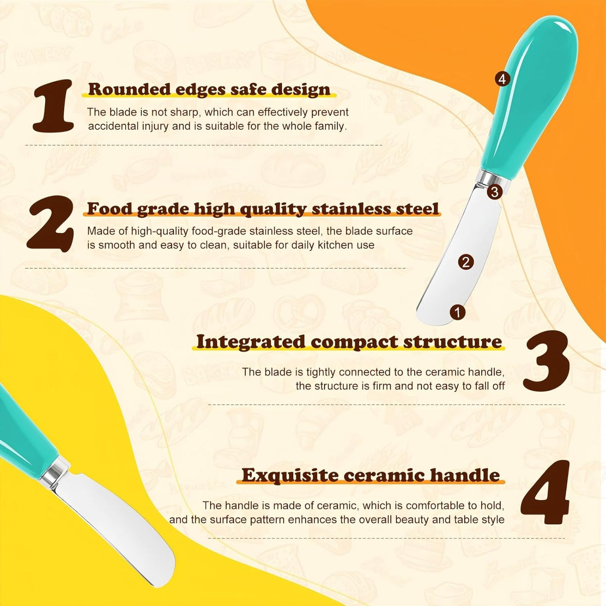 Butter Spreader Knife Set, 2-Pack Stainless Steel Cheese and Butter Knives with Ceramic Handle, Dishwasher Safe, for Soft & Hard Cheese, Jam, Cold Butter (dark green)