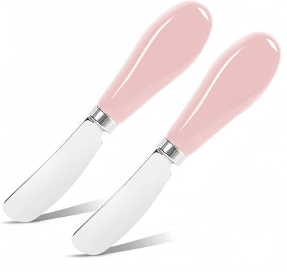 Butter Spreader Knife Set, 2-Pack Stainless Steel Cheese and Butter Knives with Ceramic Handle, Dishwasher Safe, for Soft & Hard Cheese, Jam, Cold Butter (dark green)