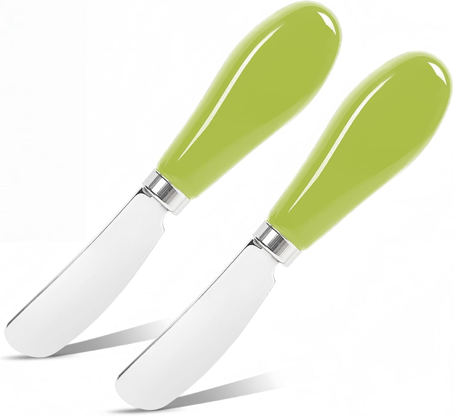 Butter Spreader Knife Set, 2-Pack Stainless Steel Cheese and Butter Knives with Ceramic Handle, Dishwasher Safe, for Soft & Hard Cheese, Jam, Cold Butter (dark green)