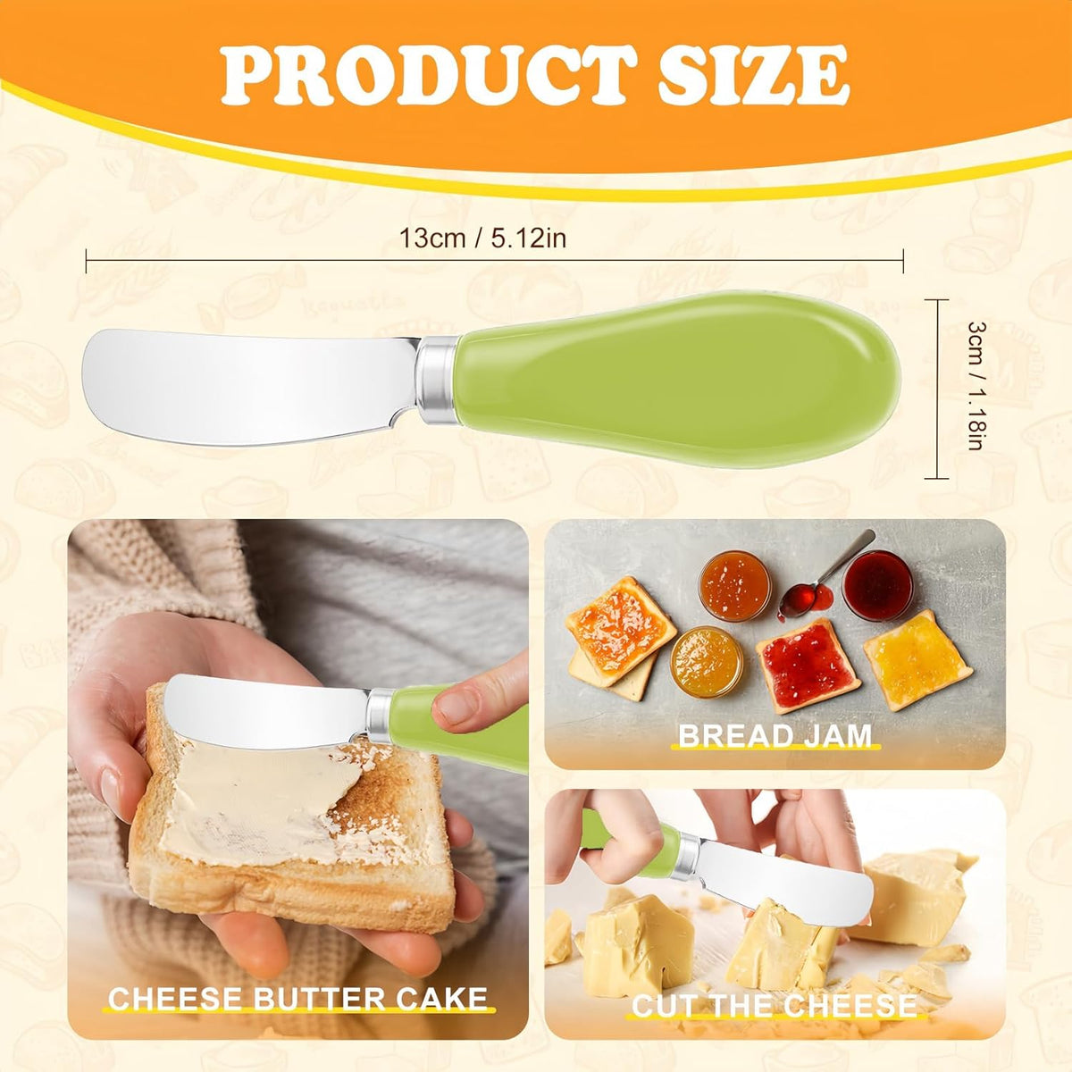 Butter Spreader Knife Set, 2-Pack Stainless Steel Cheese and Butter Knives with Ceramic Handle, Dishwasher Safe, for Soft & Hard Cheese, Jam, Cold Butter (dark green)