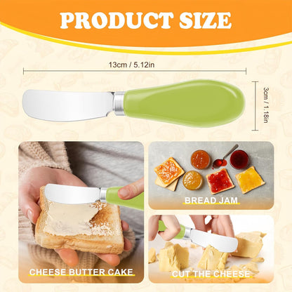 Butter Spreader Knife Set, 2-Pack Stainless Steel Cheese and Butter Knives with Ceramic Handle, Dishwasher Safe, for Soft & Hard Cheese, Jam, Cold Butter (dark green)