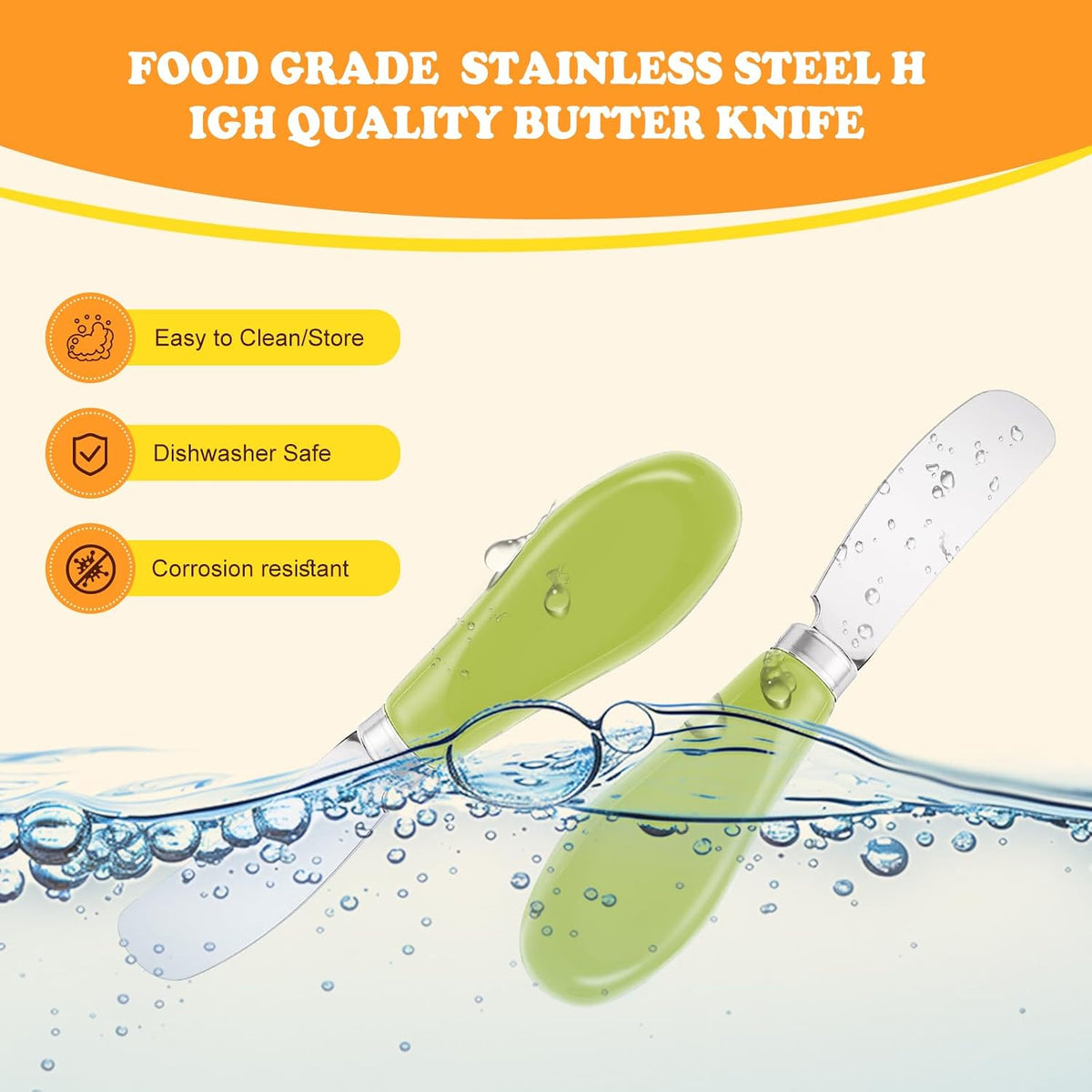 Butter Spreader Knife Set, 2-Pack Stainless Steel Cheese and Butter Knives with Ceramic Handle, Dishwasher Safe, for Soft & Hard Cheese, Jam, Cold Butter (dark green)