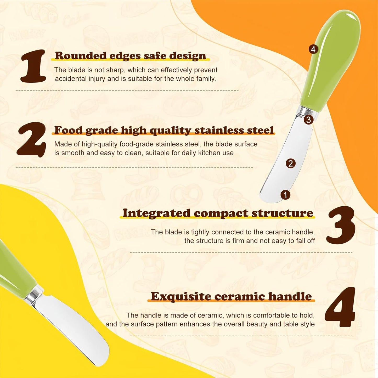 Butter Spreader Knife Set, 2-Pack Stainless Steel Cheese and Butter Knives with Ceramic Handle, Dishwasher Safe, for Soft & Hard Cheese, Jam, Cold Butter (dark green)