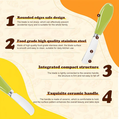 Butter Spreader Knife Set, 2-Pack Stainless Steel Cheese and Butter Knives with Ceramic Handle, Dishwasher Safe, for Soft & Hard Cheese, Jam, Cold Butter (dark green)