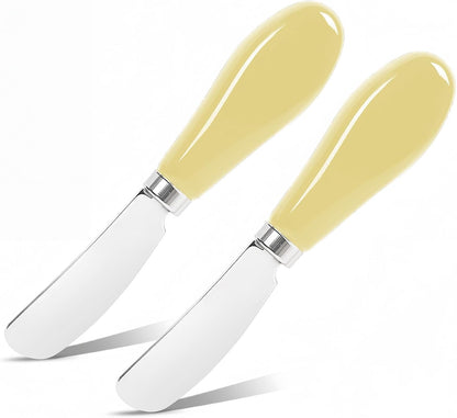Butter Spreader Knife Set, 2-Pack Stainless Steel Cheese and Butter Knives with Ceramic Handle, Dishwasher Safe, for Soft & Hard Cheese, Jam, Cold Butter (dark green)