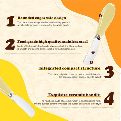 Butter Spreader Knife Set, 2-Pack Stainless Steel Cheese and Butter Knives with Ceramic Handle, Dishwasher Safe, for Soft & Hard Cheese, Jam, Cold Butter (dark green)