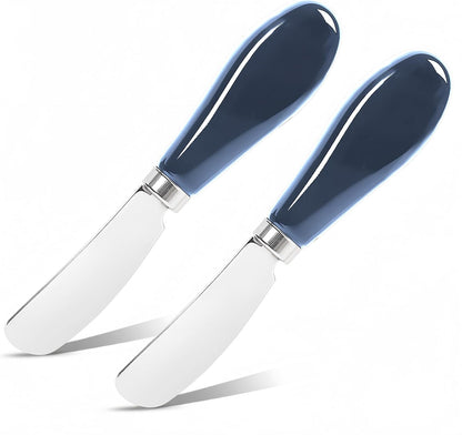 Butter Spreader Knife Set, 2-Pack Stainless Steel Cheese and Butter Knives with Ceramic Handle, Dishwasher Safe, for Soft & Hard Cheese, Jam, Cold Butter (dark green)