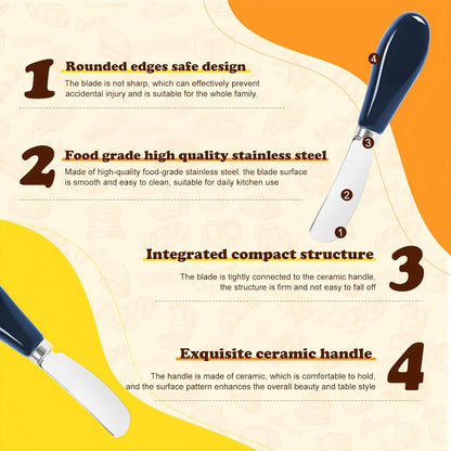 Butter Spreader Knife Set, 2-Pack Stainless Steel Cheese and Butter Knives with Ceramic Handle, Dishwasher Safe, for Soft & Hard Cheese, Jam, Cold Butter (dark green)
