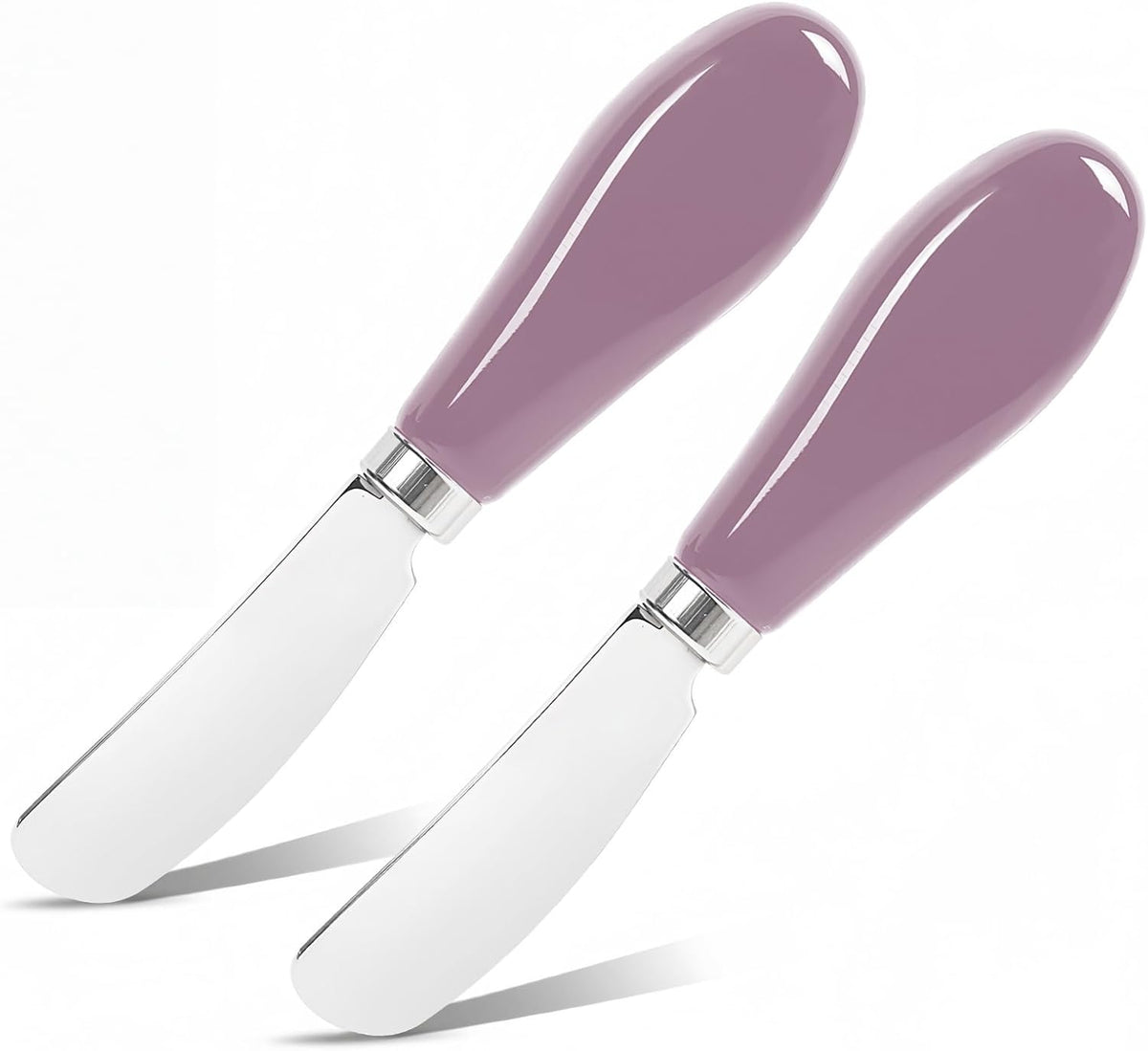 Butter Spreader Knife Set, 2-Pack Stainless Steel Cheese and Butter Knives with Ceramic Handle, Dishwasher Safe, for Soft & Hard Cheese, Jam, Cold Butter (dark green)