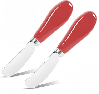 Butter Spreader Knife Set, 2-Pack Stainless Steel Cheese and Butter Knives with Ceramic Handle, Dishwasher Safe, for Soft & Hard Cheese, Jam, Cold Butter (dark green)
