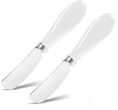 Butter Spreader Knife Set, 2-Pack Stainless Steel Cheese and Butter Knives with Ceramic Handle, Dishwasher Safe, for Soft & Hard Cheese, Jam, Cold Butter (dark green)