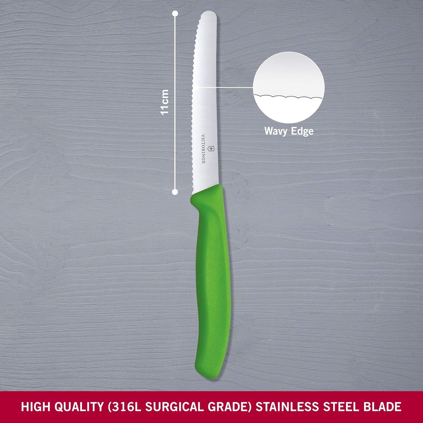 Swiss Classic 4.3-inch Wavy Edge Tomato and Table Knife, Green