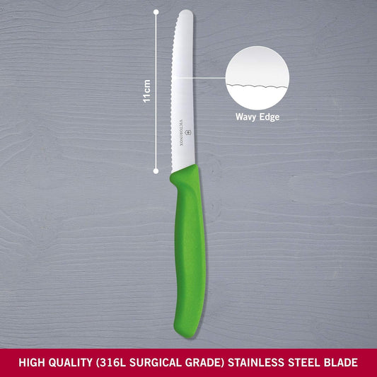Swiss Classic 4.3-inch Wavy Edge Tomato and Table Knife, Green