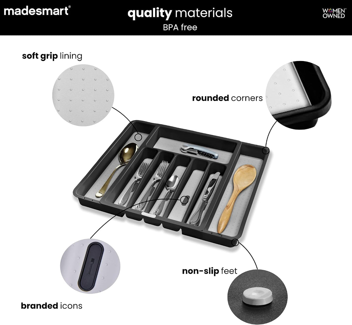 Classic Expandable Compartment Silverware Tray, Granite