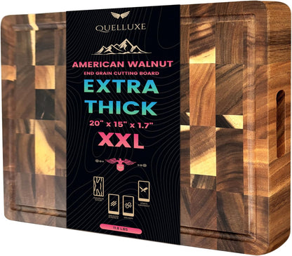 Walnut Wood End Grain Cutting Board for Kitchen with Juice Groove, Inner Handles, Heavy-Duty Butcher Block, Wooden Chopping Board, Charcuterie Boards 17" x 12" x 1" (17" x 12" x 1")