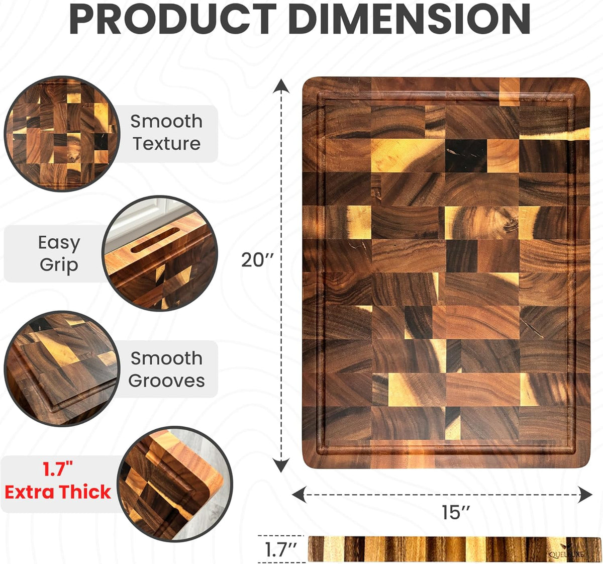 Walnut Wood End Grain Cutting Board for Kitchen with Juice Groove, Inner Handles, Heavy-Duty Butcher Block, Wooden Chopping Board, Charcuterie Boards 17" x 12" x 1" (17" x 12" x 1")