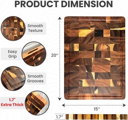 Walnut Wood End Grain Cutting Board for Kitchen with Juice Groove, Inner Handles, Heavy-Duty Butcher Block, Wooden Chopping Board, Charcuterie Boards 17" x 12" x 1" (17" x 12" x 1")